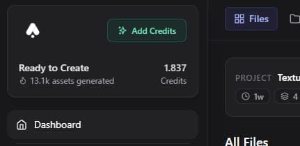 Credit balance display in 3D AI Studio dashboard