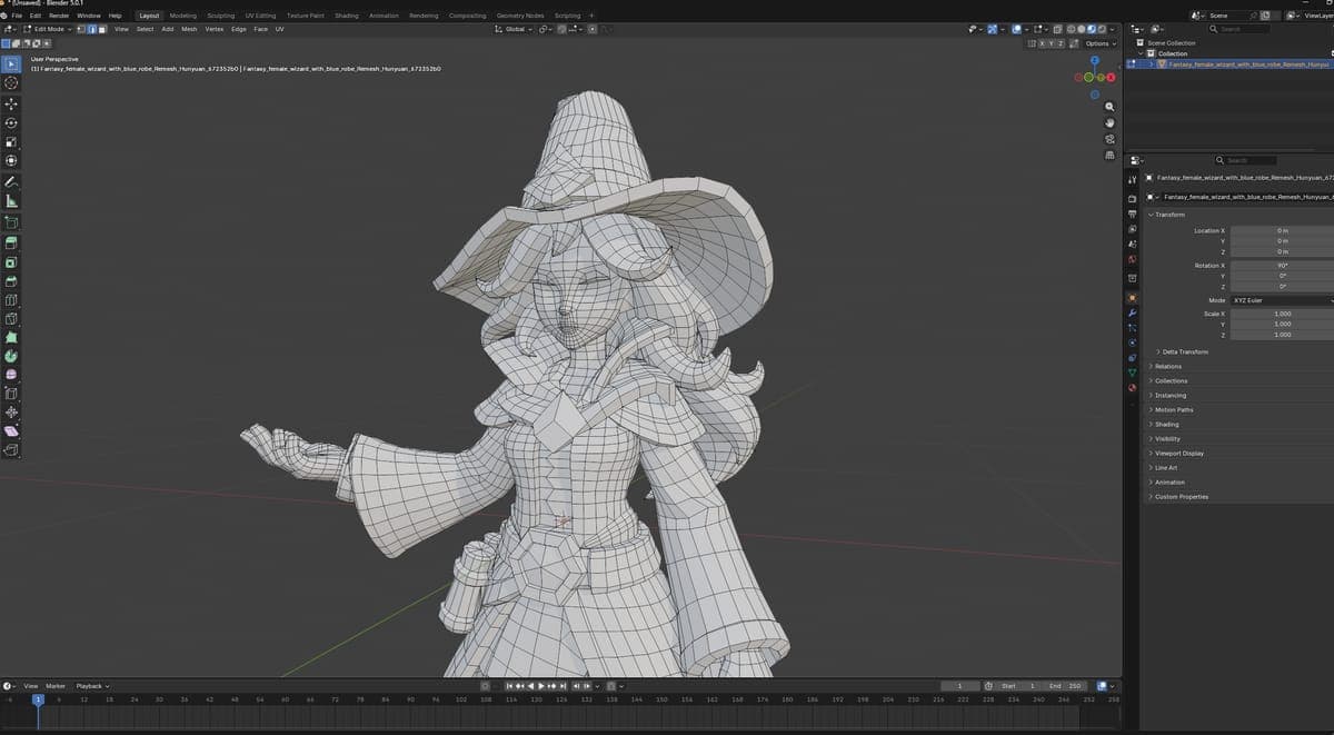 Model after Hunyuan remesh in Blender