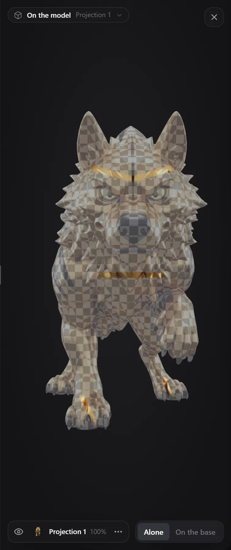 The 2D view showing the selected AI layer on the wolf