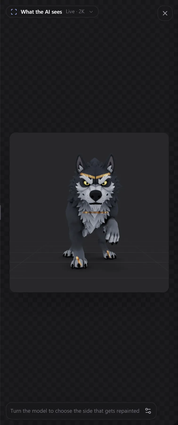 The 2D view showing the AI capture of the wolf