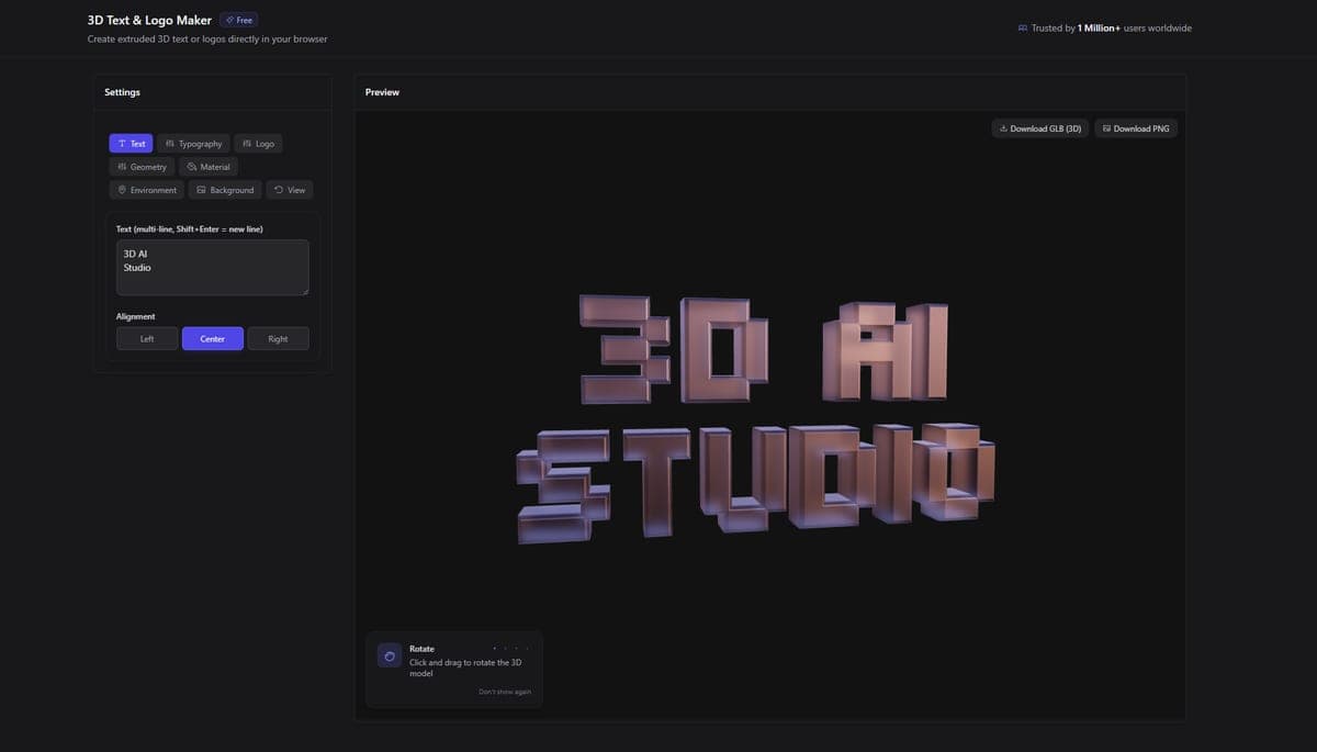 3D Text default view