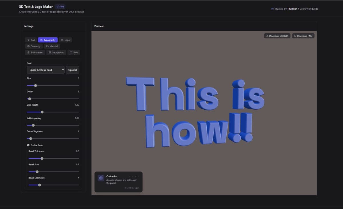 3D Text example with custom text