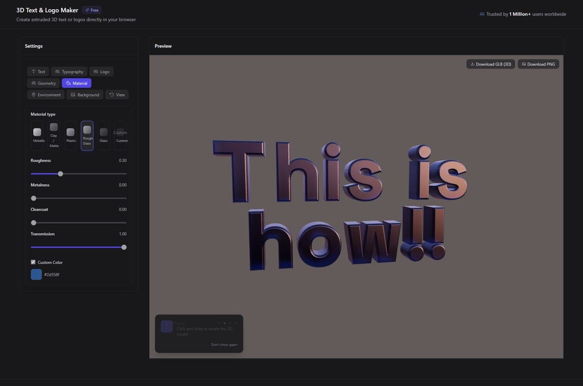 Different material applied to 3D text