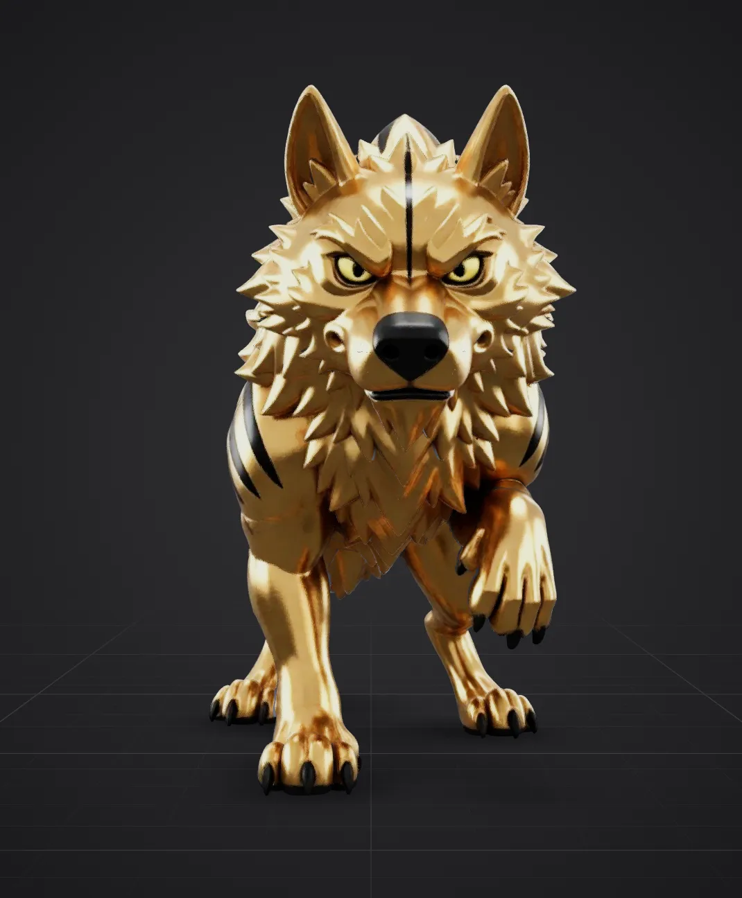 The wolf with the golden AI texture applied