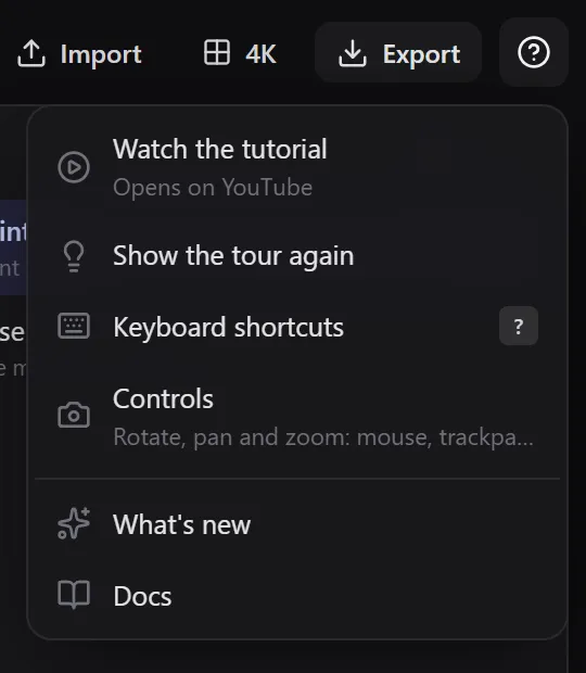 The Help menu with six items
