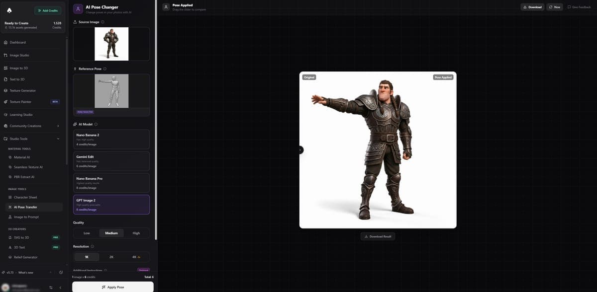 Pose Transfer result - pose applied to character