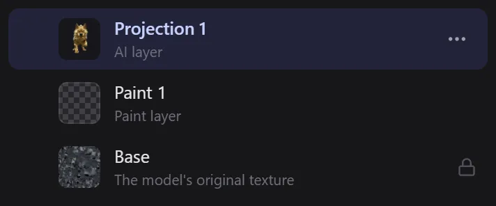 The layer list with Projection 1 marked AI layer