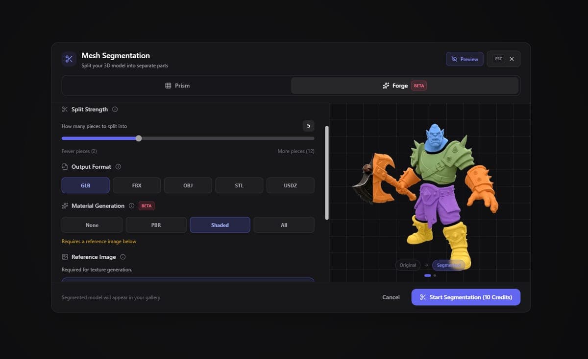 Segmentation settings modal