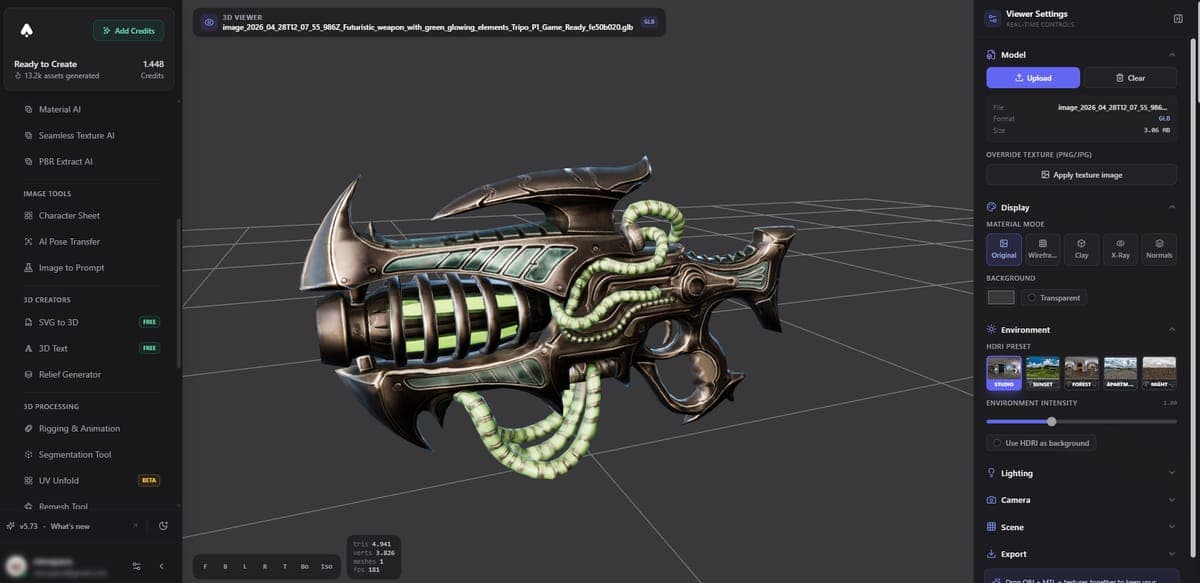 3D Viewer showing a model with HDRI environment lighting