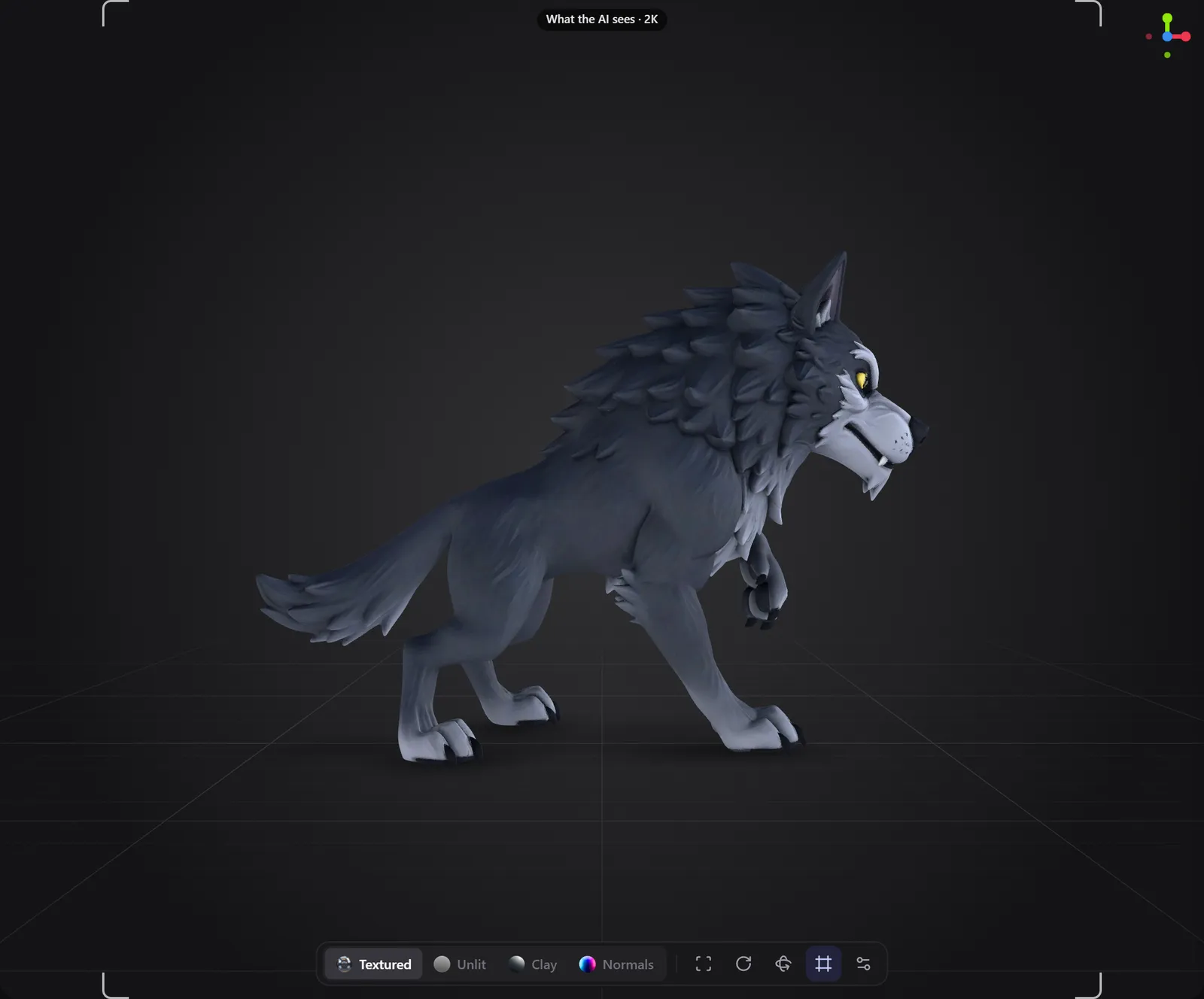 The wolf in Textured shading with soft lighting