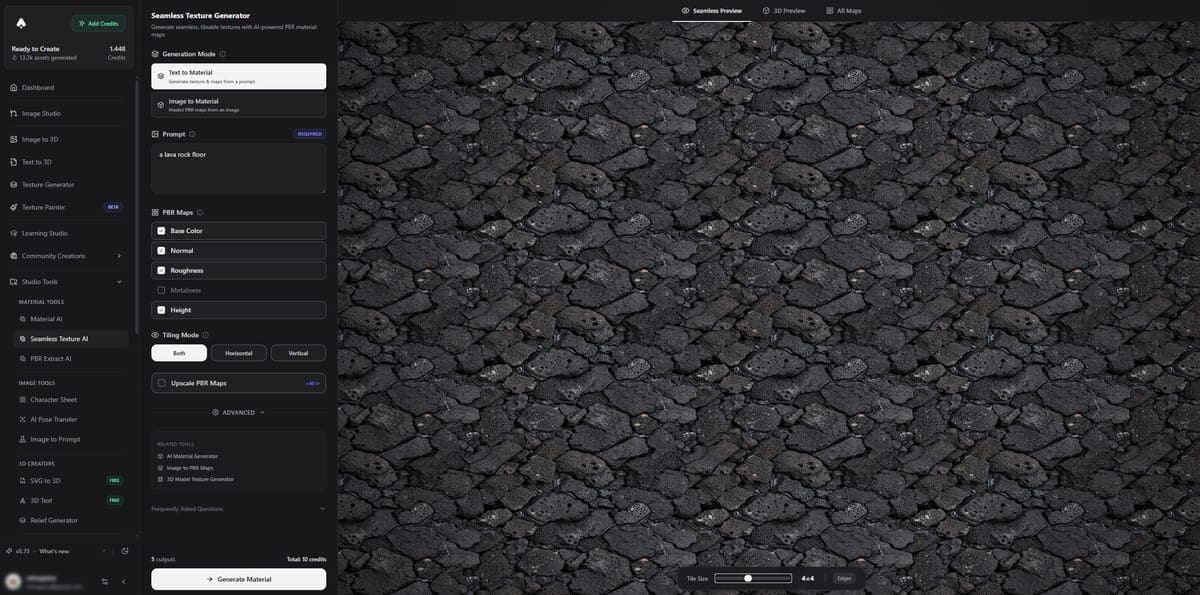 Seamless texture result with tiling preview