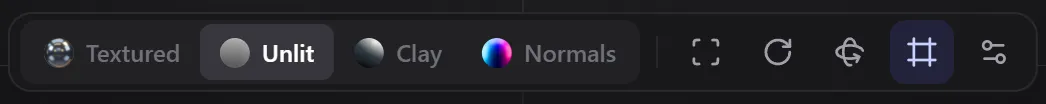 The view bar with Textured, Unlit, Clay and Normals and five icon buttons
