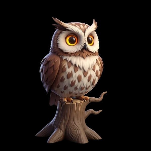 3D model of owl character generated with Image to 3D