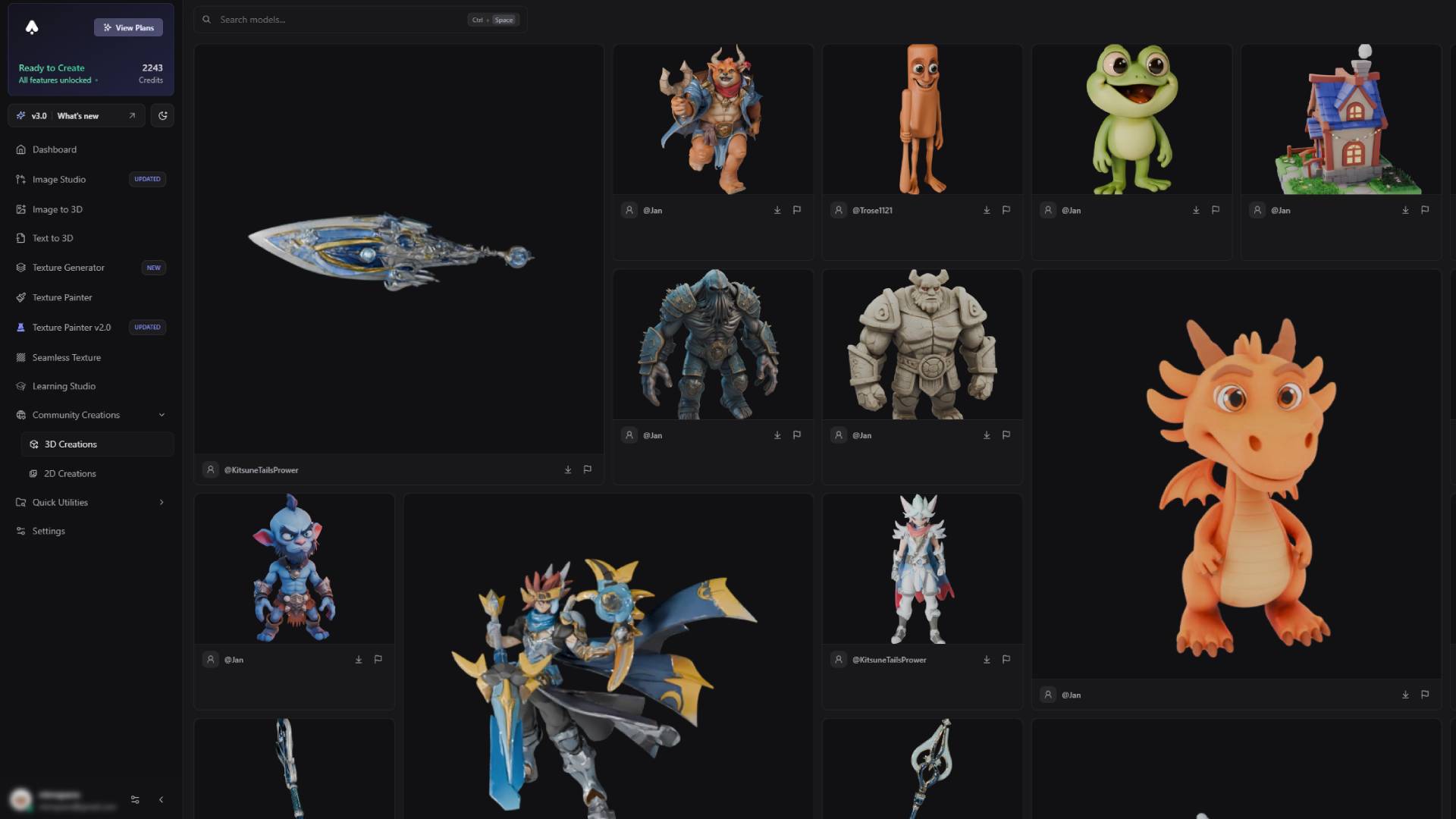 3D Creations Library gallery showcase and community models