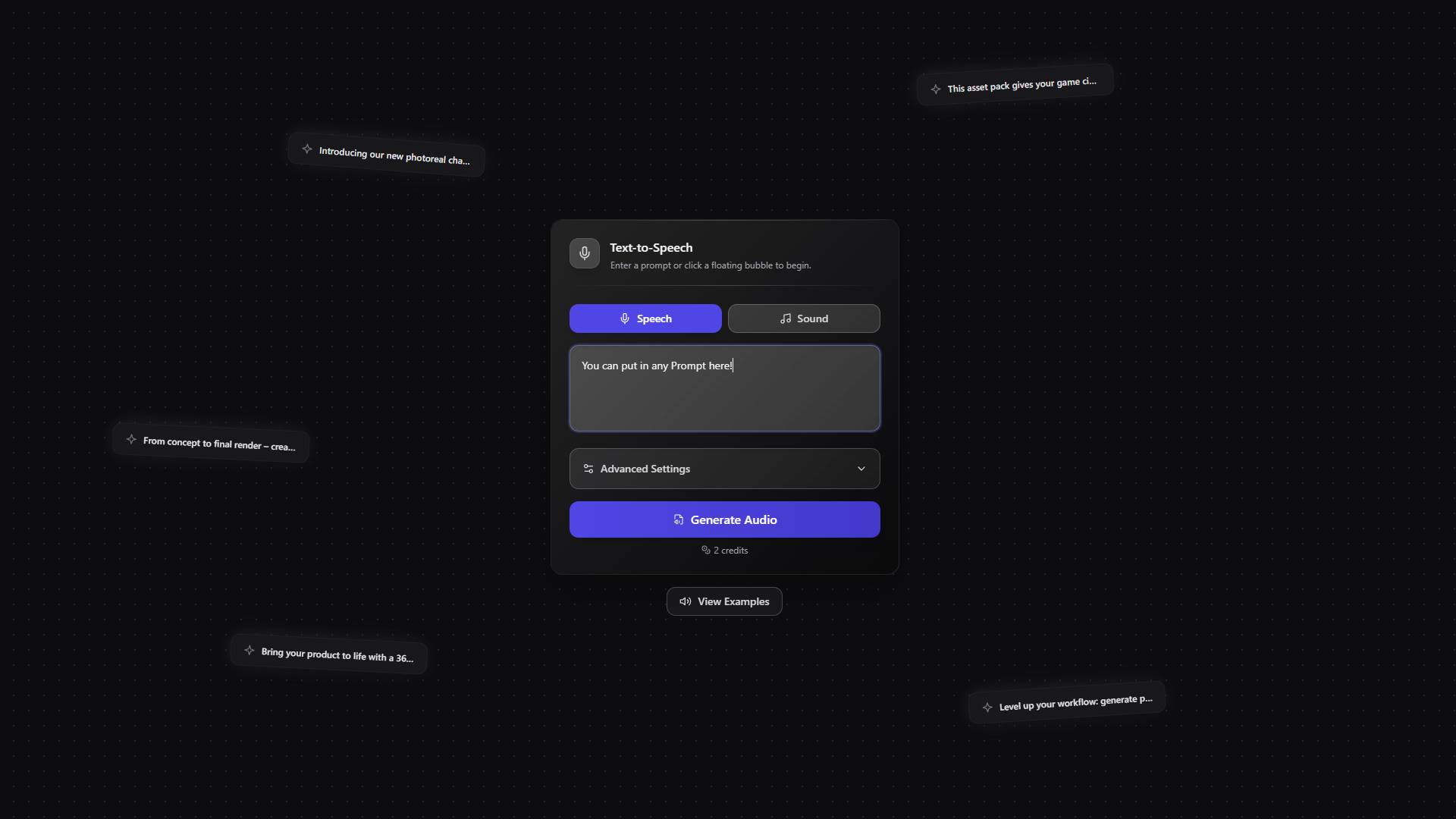 Text to Audio interface and speech generation controls