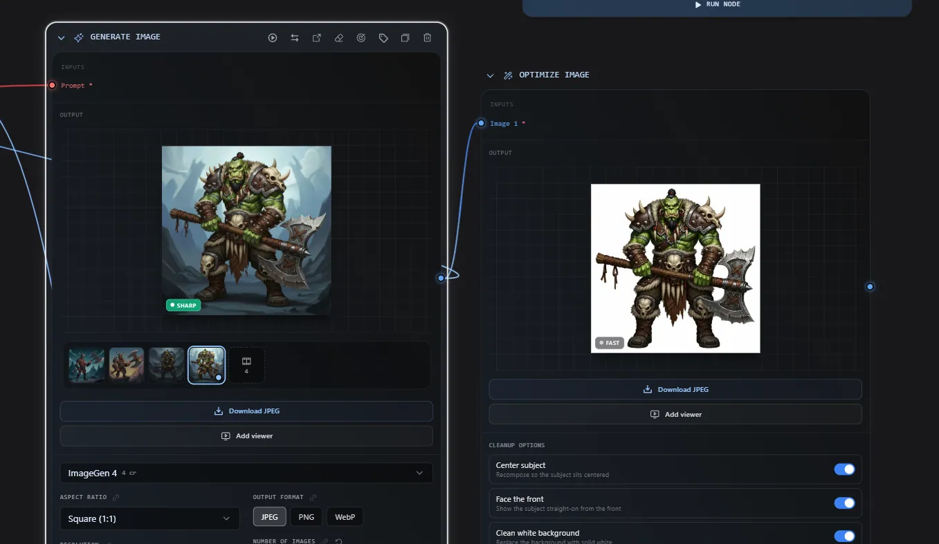 The Optimize Image node with cleanup toggles