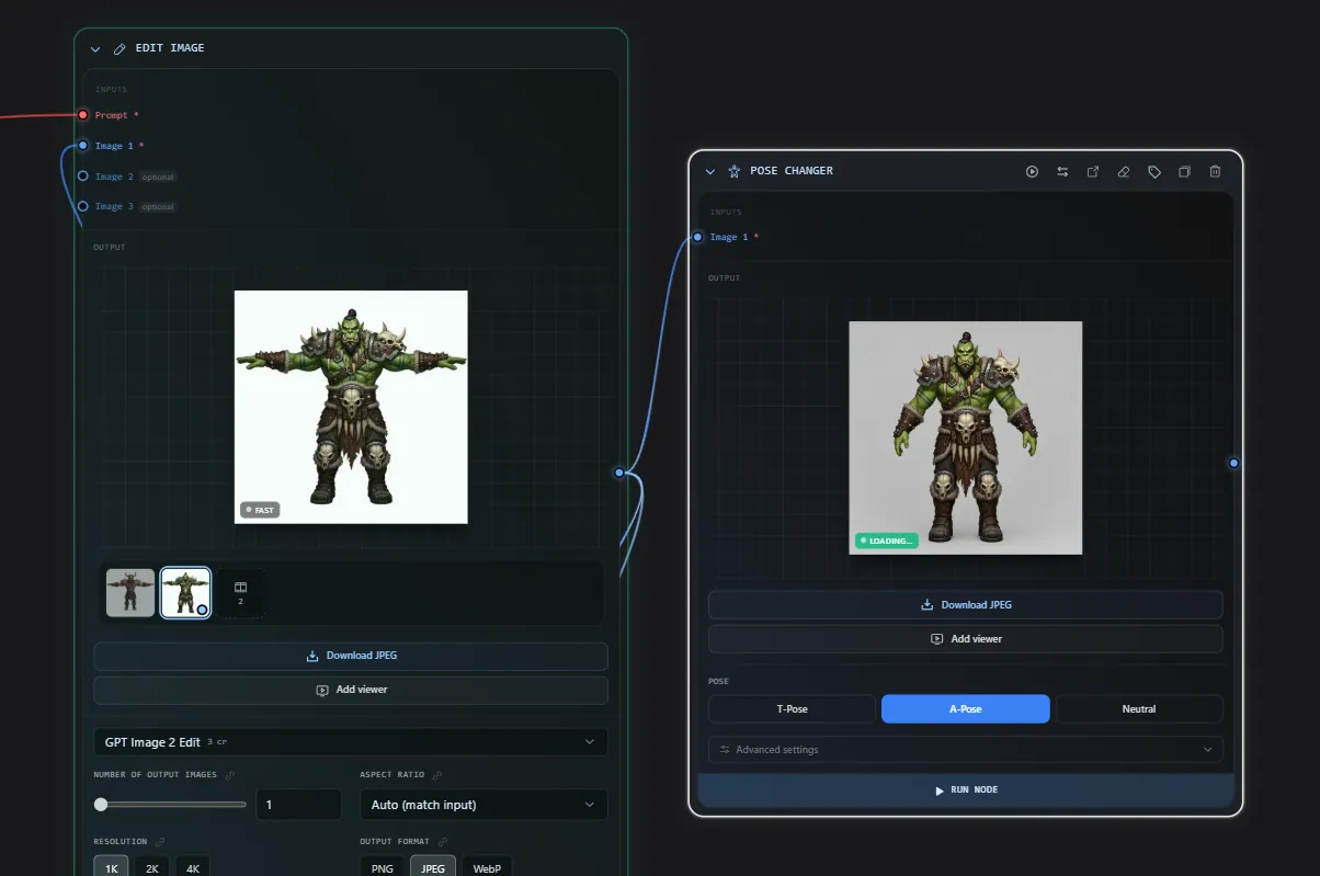 The Pose Changer node with pose options