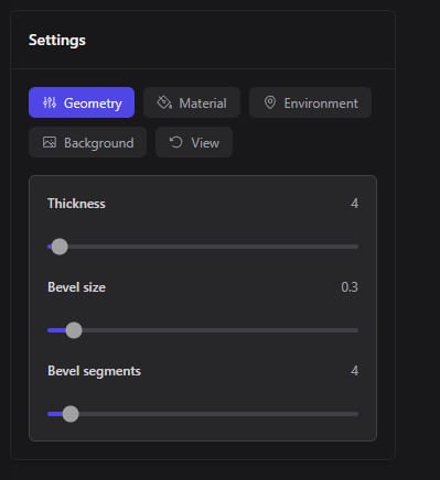 SVG to 3D settings panel
