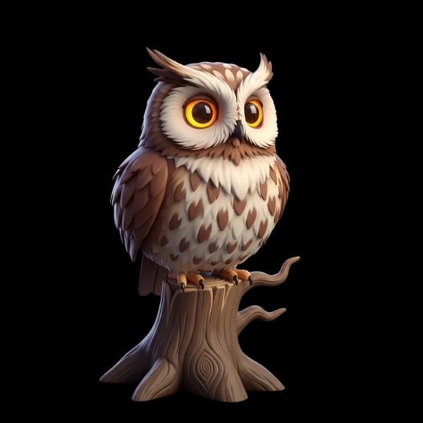 3D model of owl character generated with Image to 3D