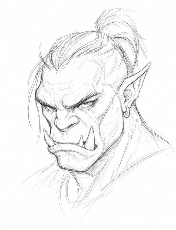 Hand-drawn orc character sketch as input for AI rendering