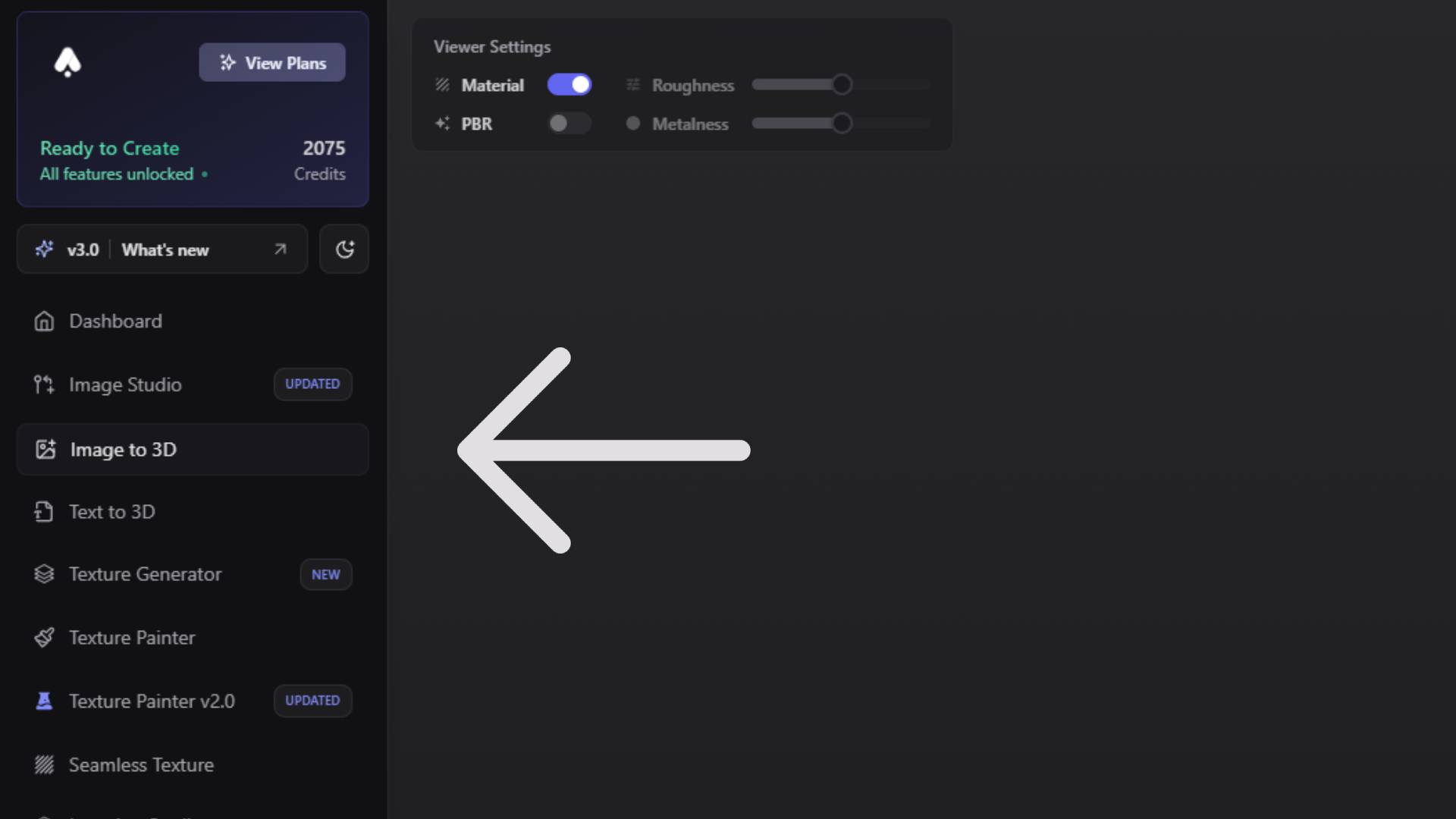 Image to 3D workspace with sidebar navigation highlighted
