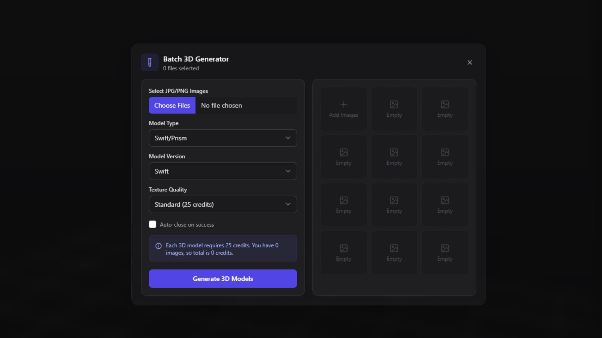 Batch upload interface with twenty image slots