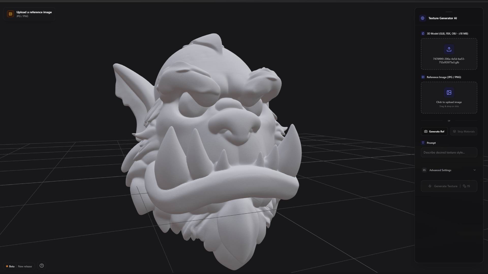 3D model upload interface with drag and drop area