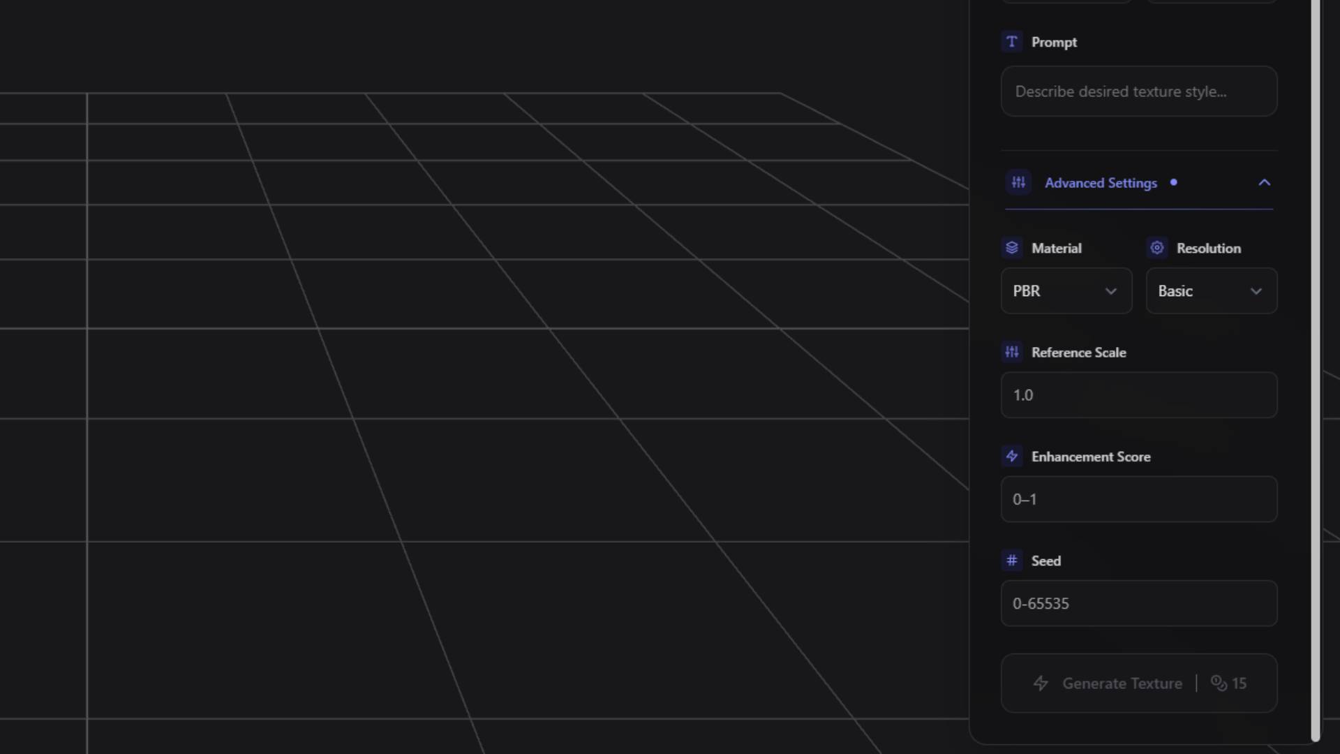 Advanced settings panel showing material type and resolution options